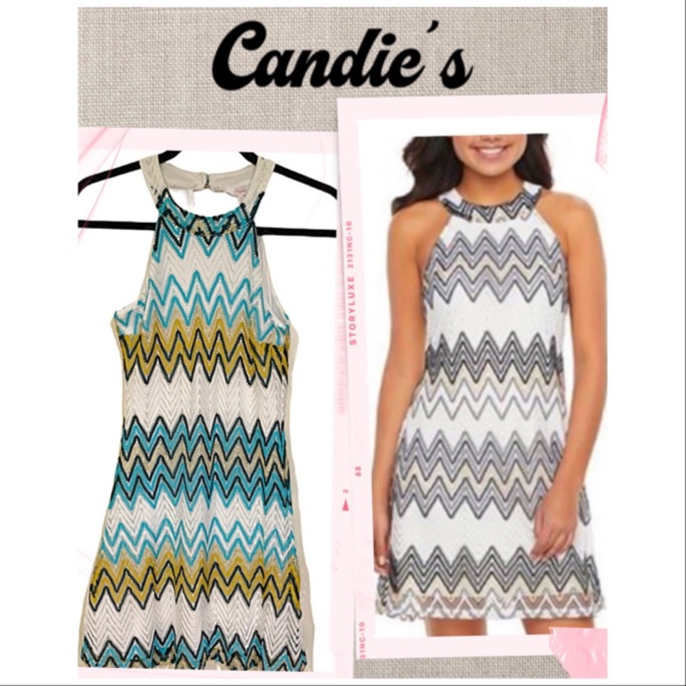 Candie’s Dress Halter Style keyhole Back chevron dress Size XS